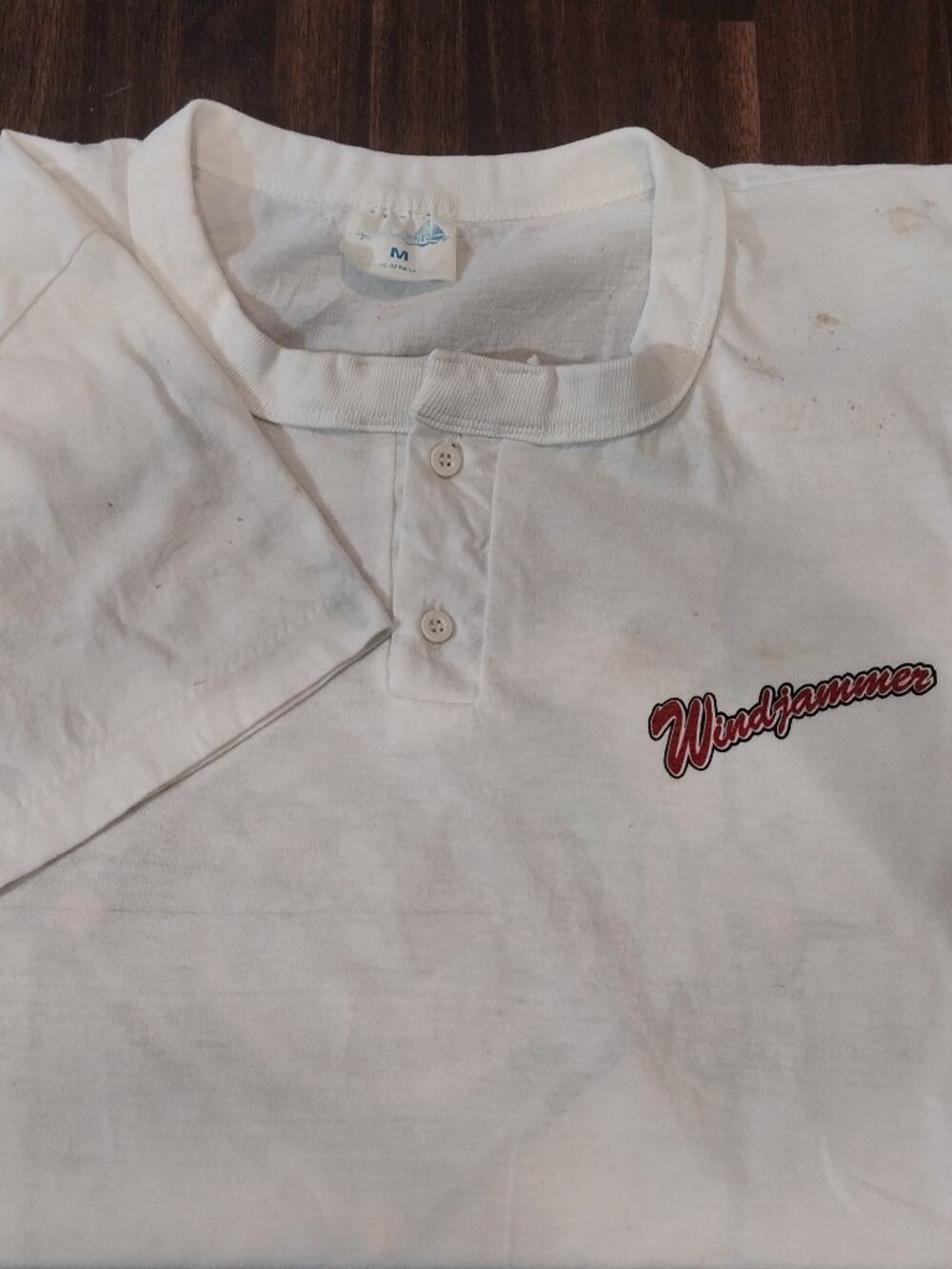 Vintage Windjammer Barefoot Cruise Single Stitch Henley T Shirt White M Retro